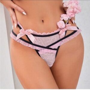 Delicate Pink Lace Strappy Thong - Women Intimates